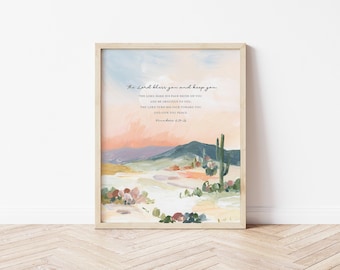 Scripture Wall Art Numbers 6:24-26 Bible Verse with Vibrant Desert Landscape