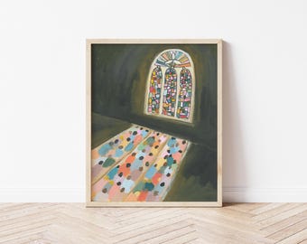 Church Wall Art Print: Colorful Stained Glass Reflection- Inspirational Christian Art