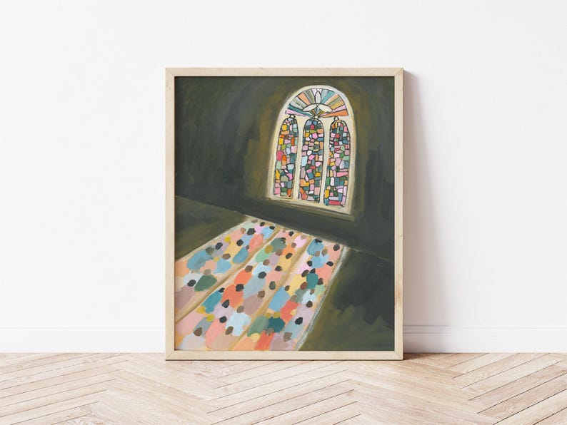 Stained Glasses Art of Church people Acrylic Painting art print for sale