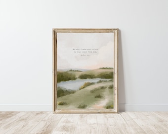 Christian Wall Art Bible Verse Psalm 62 with Vintage Landscape