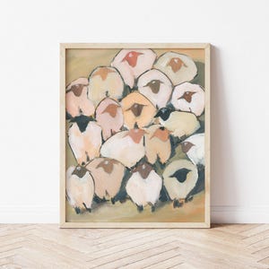 Sheep of God acrylic painting in wood frame