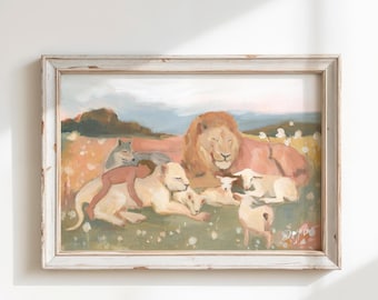Peaceable Kingdom Print: Lion, Lamb, Child, Christian Wall Art