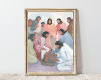 Jesus Washing Feet Art Print - Modern Christian Wall Decor