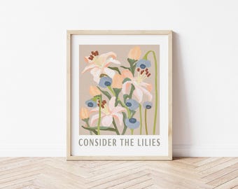 Consider the Lilies Christian Wall Art - Inspirational Bible Verse Decor Matthew 6