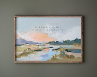 Christian Art - Landscape Art Bible Verse Matthew 7 25 - Christian Home Decor