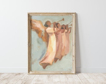 Christmas Christian Wall Art, Angels Praising with Trumpets Wall Decor