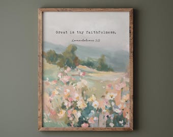 Christian Landscape Print – "Great Is Your Faithfulness" Scripture Art