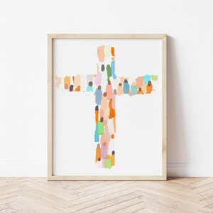 Jesus Cross Colorful Abstract Minimal Print | Christian Wall Decor| Christian Print | giclée Unique and meaningful art gift for Christians