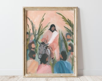 Christian Art Print Jesus on Donkey Bible Inspired Wall Decor