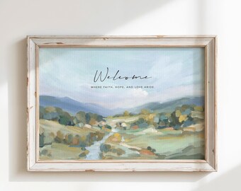 Christian Landscape Print: Scripture-Inspired Peace (Faith, Hope, Love)
