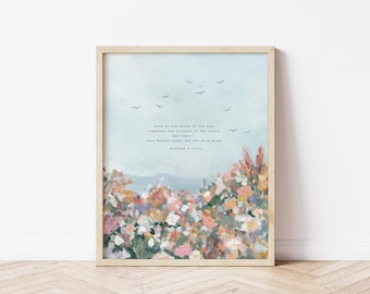 Bible Verse Print: Matthew 6 with Soft Florals (Christian Art)
