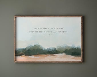 Christian Bible Verse Wall Art - Serene Landscape with Jeremiah 29:13