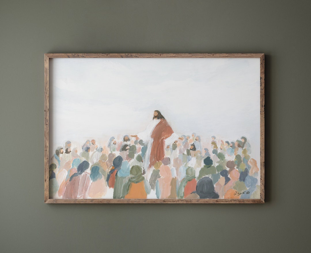 Jesus Teaching Acrylic Painting Art Print, Jesus Sermon, Christian Art