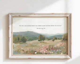 Christian Scripture Wall Art, Deuteronomy 28:6 (Hill Landscape)