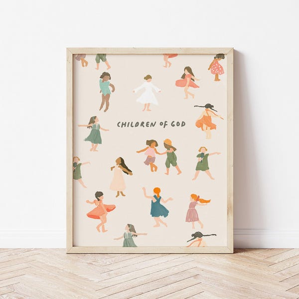 Christlicher Wand-Kunstdruck Kinder Gottes - Aquarell Kinderzimmer-Dekor
