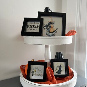 Halloween Tiered Tray Decor, tiered tray, fall, Halloween, mini sign, metal sign, witch, wicked, tier tray, something wicked