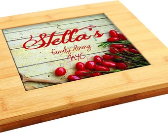 9" x 9" Bamboo Trivet with Recessed Area for 6" Tiles, Frame and tile, frame only, tile only, tile with custom artwork.