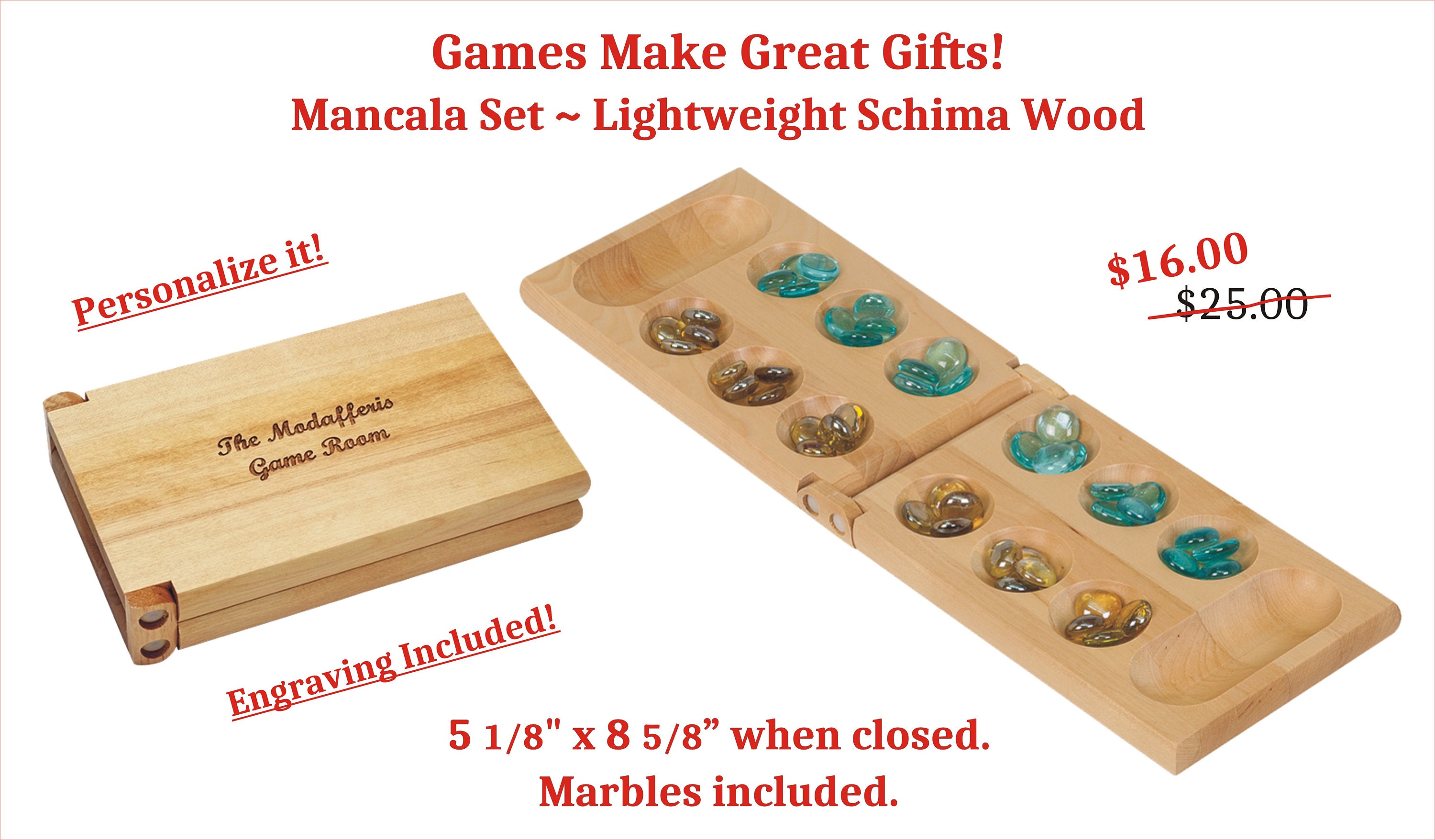 Mancala Marbles Board Game Wood Personalize Engravable Etsy