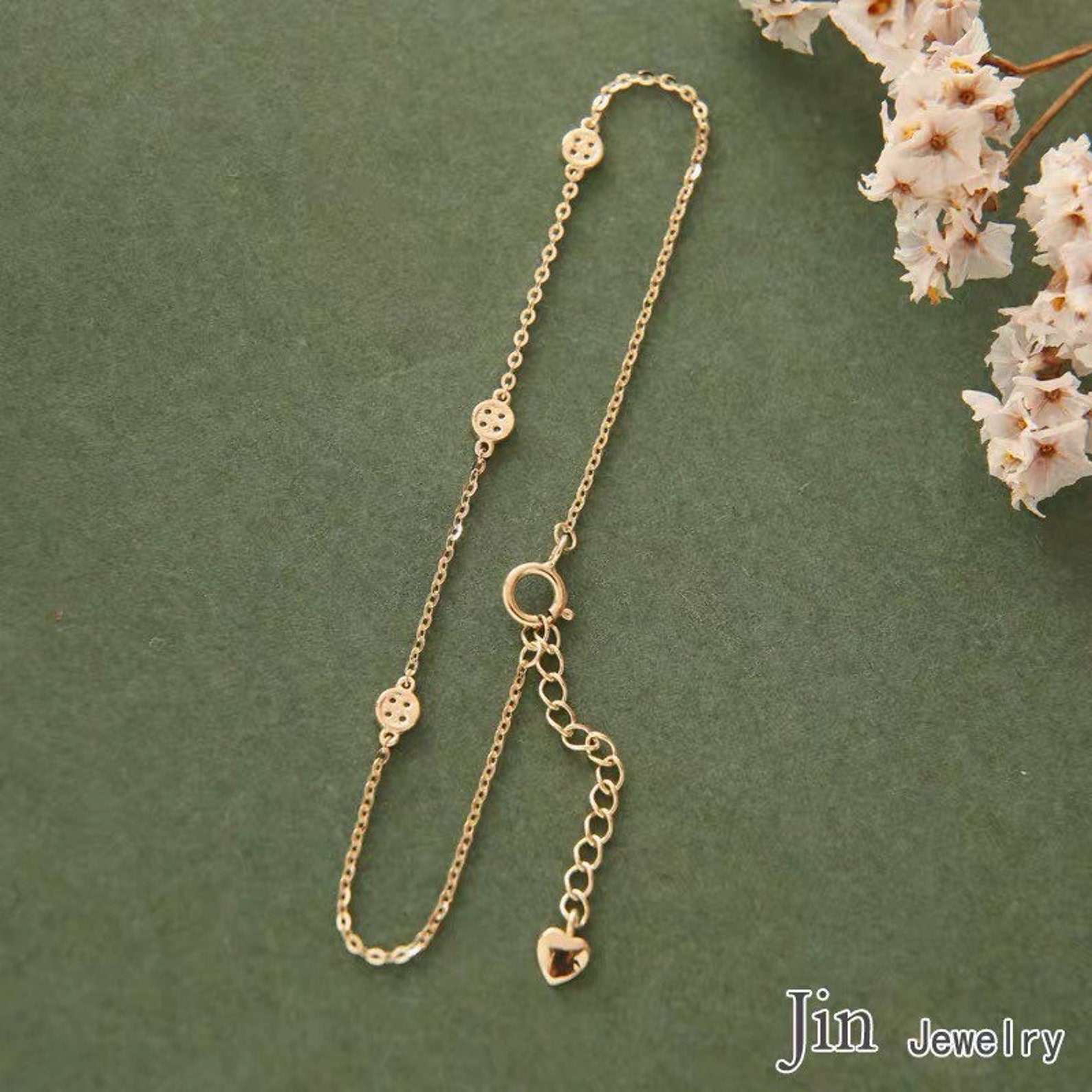 14k gold chain and charm bracelet. 153cm. Etsy