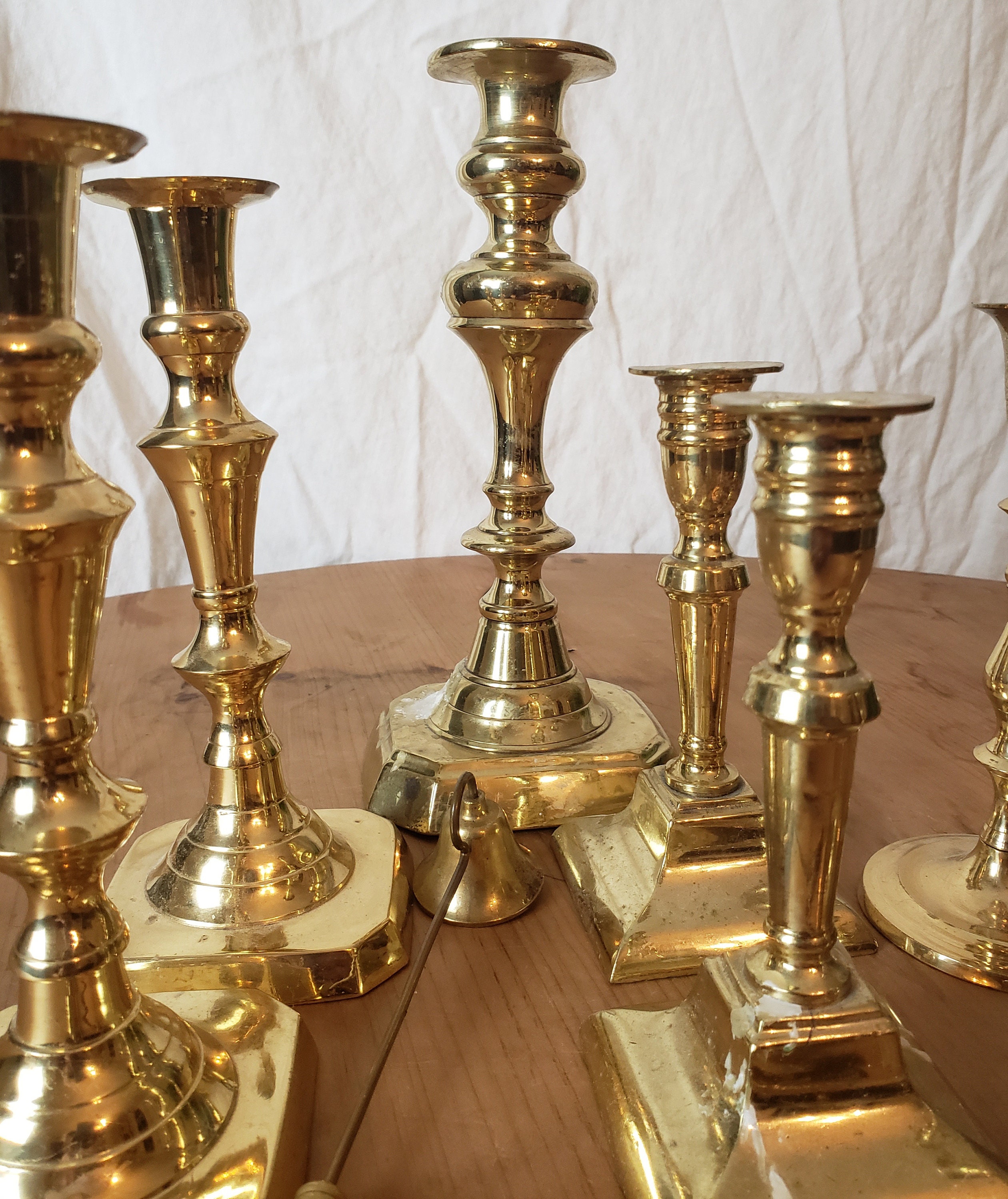 Collection of 7 Brass Candlesticks and 2 Snuffers Etsy