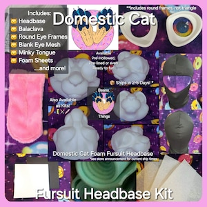 Small Domestic Cat Fursuit Head Kit - Bobcat Lynx Cheetah Wild Cat Mascot Cosplay Furry Headbase for DIY Halloween Costume for Kids or Adult