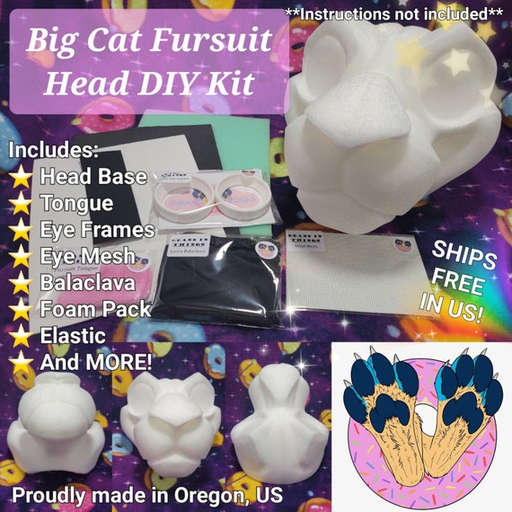 CLEARANCE - Big Cat Fursuit Head DIY Kit with Foam Fursuit Head and Moving Jaw Fursuit Head Supplies - Make Lion Tiger Leopard Costume Mask