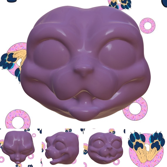 DOWNLOAD - 3D Print STL File - Fursuit Furry Cat Cosplay Head Base Model for Personal Use on Home PLA 3 Dimensional Printers