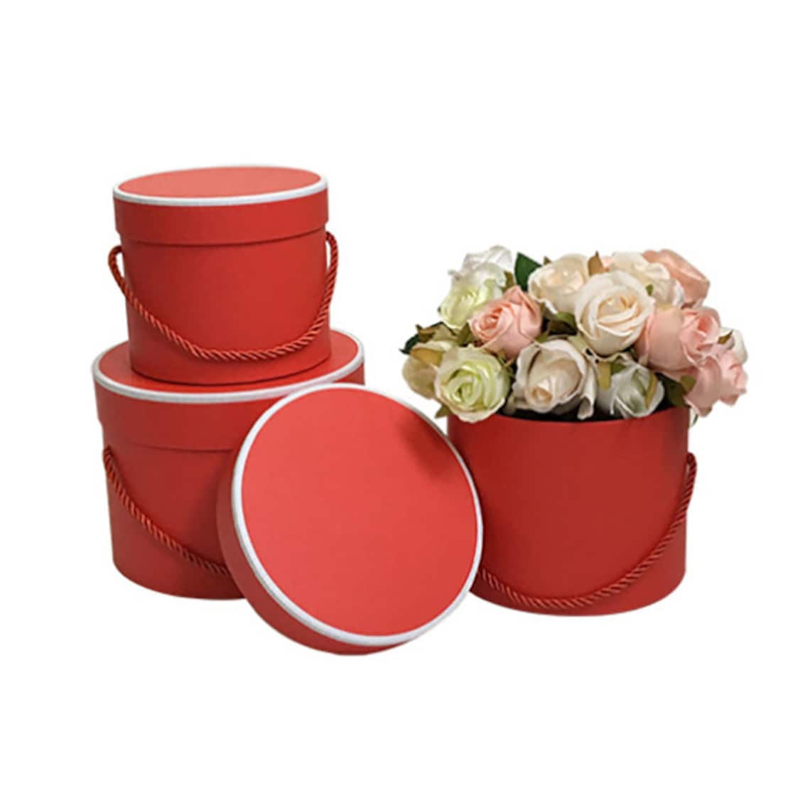 Set of 3 Round Floral Hat Box 8014 flowers NOT Included Etsy