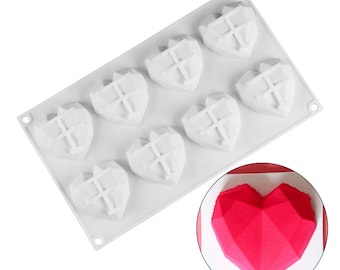 8 CAVITY Mini Diamond Heart Mold | 3D Heart Mold | Used for Chocolate, Fondant, Ice, Soap Making, and More!