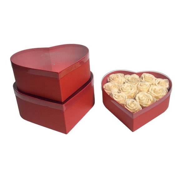 Set of 3, Heart Shaped Flower Boxes with Clear Lid, Various Colors | W982