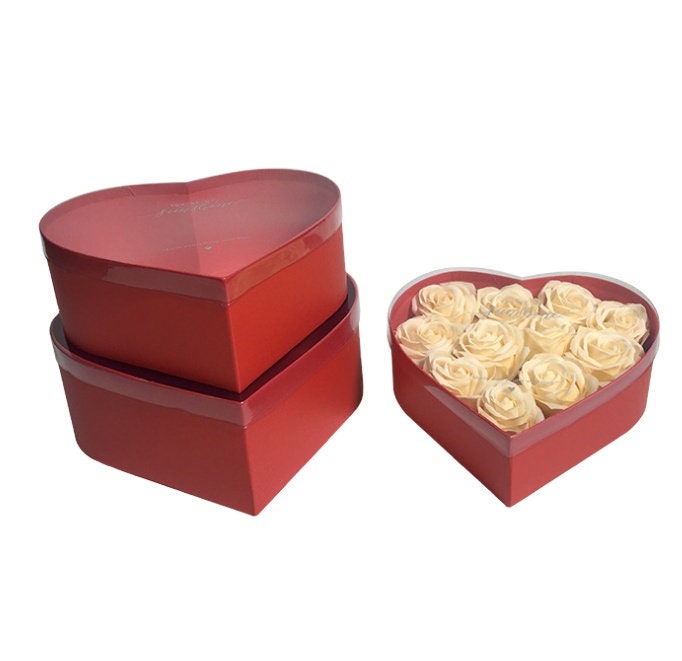 12 Deep Red Floral Heart Gift Box with Ribbon - Set of 3 - LO