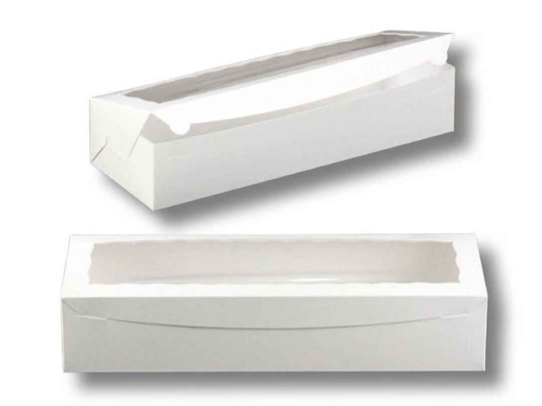 Sweet Vision Square Clear Plastic Cake Box - White Base, Gray Ribbon - 10 inch x 10 inch x 6 3/4 inch - 10 Count Box