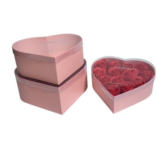 Set of 3 Heart Shaped Flower Gift Box W/ Clear Lids 8074 flowers NOT  Included More Colors Available 