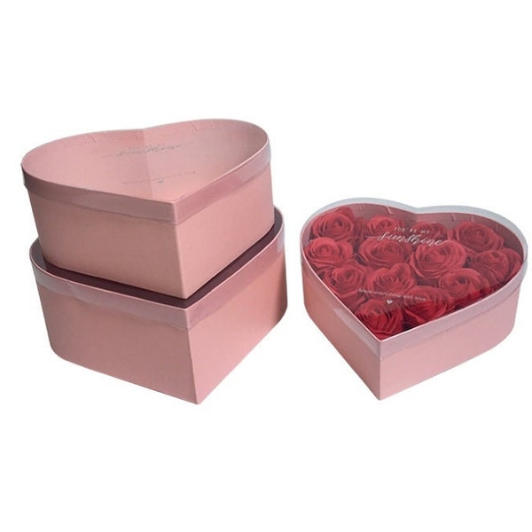 Set of 3 Heart Shaped Flower Gift Box w/ Clear Lids #8074 (Flowers NOT Included) More Colors Available