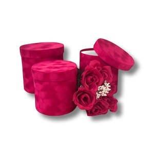 Set of 3 Velvet Round Floral Gift Box W/ Lids #8073 (flowers NOT ...