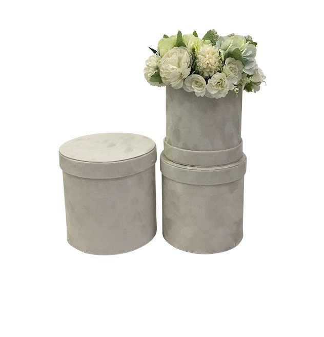 Set of 3 Velvet Round Floral Gift Box W/ Lids 8073 flowers - Etsy