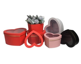 Set of 3 Heart Shaped Flower Gift Box w/ Lid #8412 (Flowers NOT Included) Available in 4 COLORS