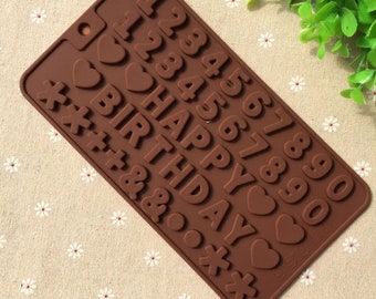 Silicone Letter Mold | Happy Birthday | Numbers and Symbols | Used for Chocolate, Fondant, Ice, and more!