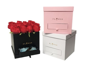 Square Flower Box w/ Drawer #8156 (Flowers NOT Included) Available in 3 Colors