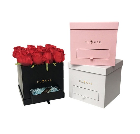 Caja de flores en forma de corazón, caja de regalo floral, con tapa  transparente, cajón giratorio de doble capa, cajas de papel de lujo para  organizar