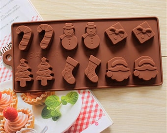 Christmas Themed Silicone Mold | Chocolate | Candy | Soap | 12 Cavity Design