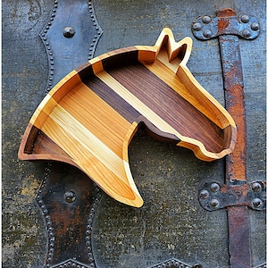Horse Shaped Wood Tray | Equestrian Gift | Barn Friend Present | Handmade Maple Walnut Cherry | Horse Lover Decor | Rustic Catch-All Dish