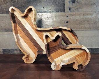 Corgi Shaped Wood Tray | Corgi Lover Gift | Handmade Maple Walnut Cherry | Dog Mom Dad Present | Welsh Corgi Decor | Cute Catch-All Dish