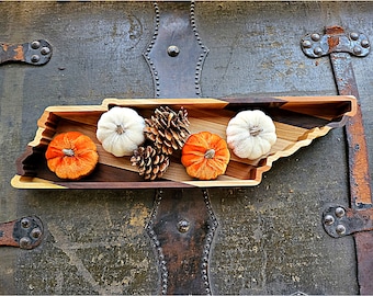 Tennessee Shaped Wood Tray | State Map Decor | Handmade Maple Walnut Cherry | Southern Home Gift | TN Serving Board | Rustic Catch-All Tray