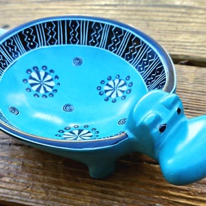 Bol de esteatita con forma de hipopótamo (18 cm de largo), plato para baratijas con forma de hipopótamo, joyero de piedra tallada a mano con forma de hipopótamo, decoración de dormitorio para amantes de los hipopótamos, Comercio Justo de Kenia Turquoise #3