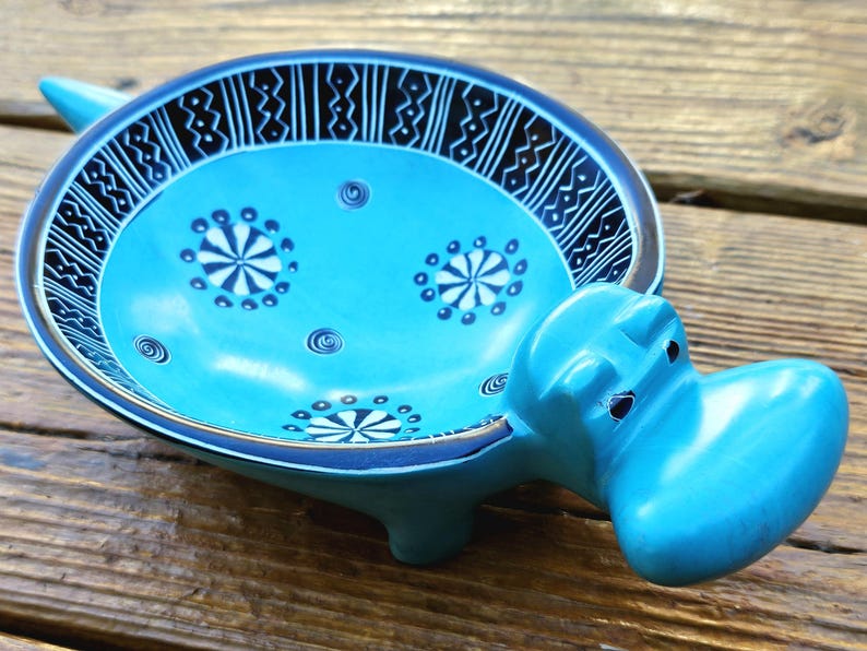 Bol de esteatita con forma de hipopótamo (18 cm de largo), plato para baratijas con forma de hipopótamo, joyero de piedra tallada a mano con forma de hipopótamo, decoración de dormitorio para amantes de los hipopótamos, Comercio Justo de Kenia Turquoise #3