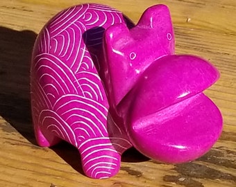Smiling Soapstone Hippo, African Hippo Figurines, Happy Hippo Stocking Stuffer, Hippo Lover Christmas Gift, Fair Trade, Open Mouth Hippo