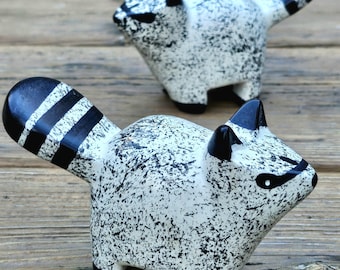 Cute Gray Soapstone Raccoon Figurine, Hand-Carved Raccoon Sculpture, Woodland Animal Decor, Perfect Gift for Woodland & Wildlife Enthusiasts