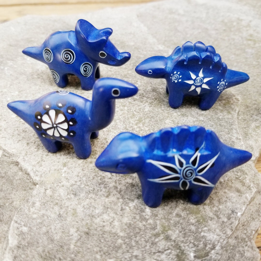 Blue Soapstone Miniature Dinosaurs Handcarved Kisii Stone Etsy