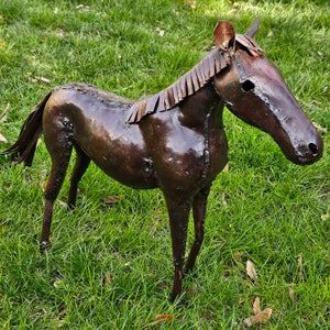 Handcrafted Metal Horse Decor, Wild Elegance and Sustainable Artistry, Handmade in Zimbabwe, 14 Inches Tall, Recycled Steel Décor